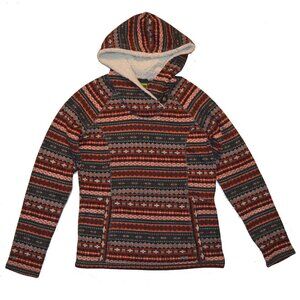Koppen Womens Red Black Fair Isle Hoody Ski Sweater Large